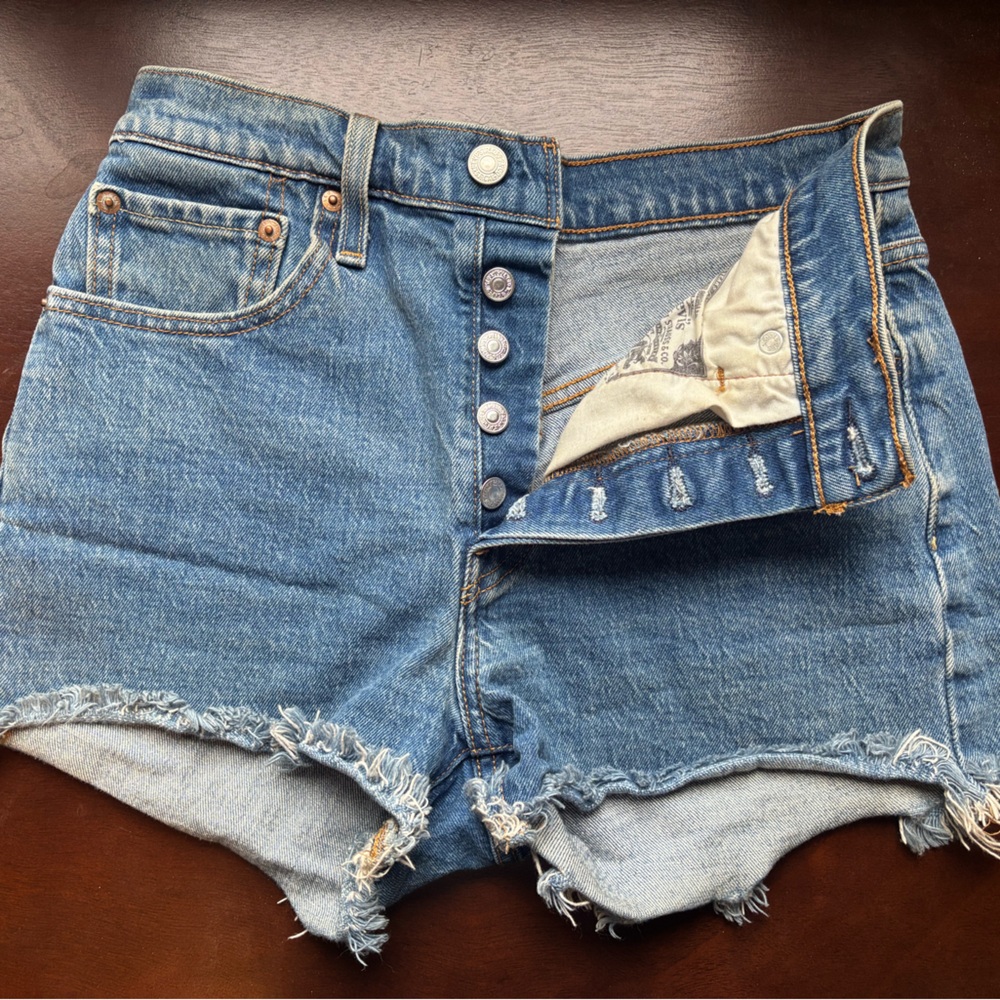 Levi's Blue Frayed Jean Shorts